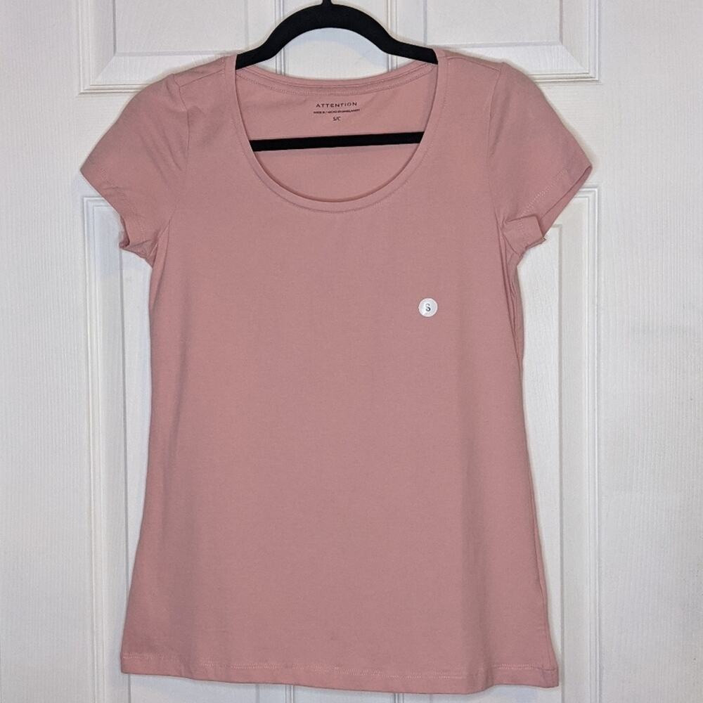 Attention Women's Pink Basic Scoop Neck Short Sleeve Cotton T Shirt S